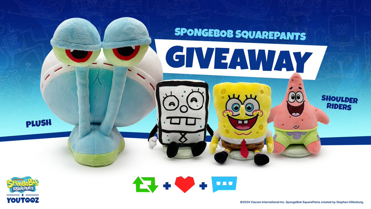 spongebob plushie collection giveaway 🍍

retweet & like this post then comment BBLGARY to enter to win the full set 🐌 

3 winners announced friday 🫡