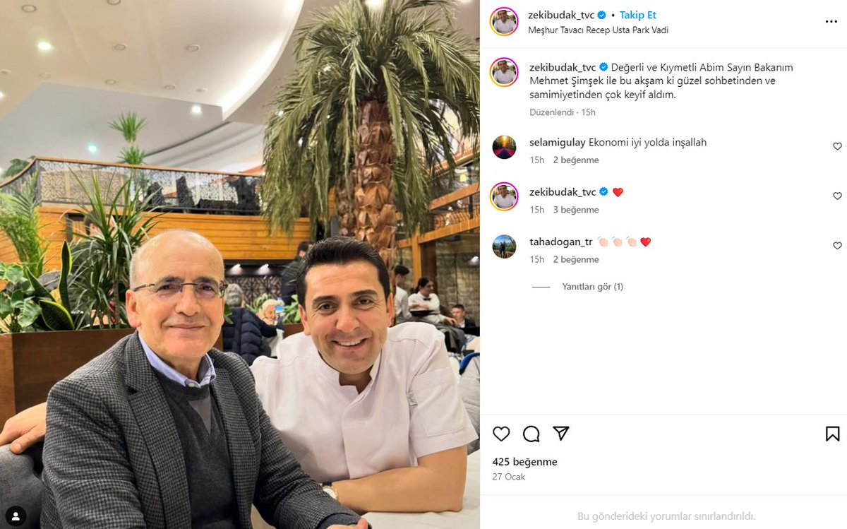 Hazine ve Maliye Bakanı Mehmet Şimşek'in Ankara'nın en pahalı restoranlarından Tavacı Recep'in müdavimi olduğu ortaya çıktı.