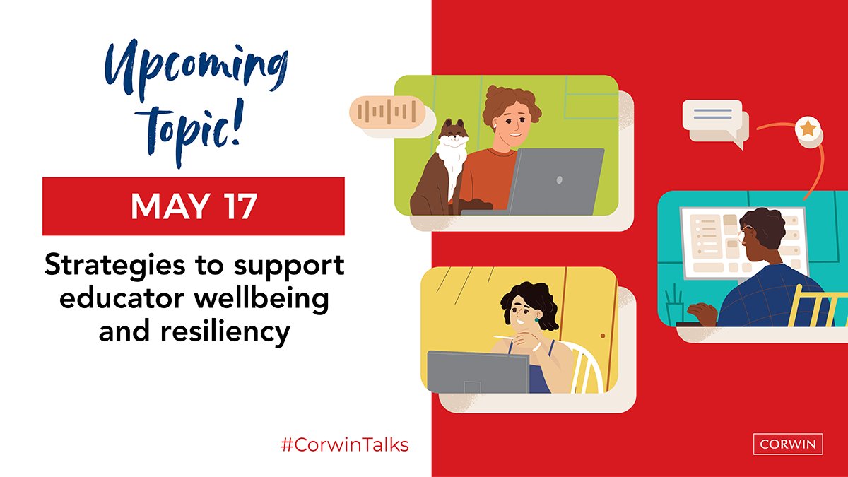 Teachers, we hear you. We talk a lot about student wellbeing, but what about teacher and educator wellbeing? Join us at #CorwinTalks on Friday for tips and strategies. @ignitinghopenow @Lindspren #Edchat #Wellbeing #Education
