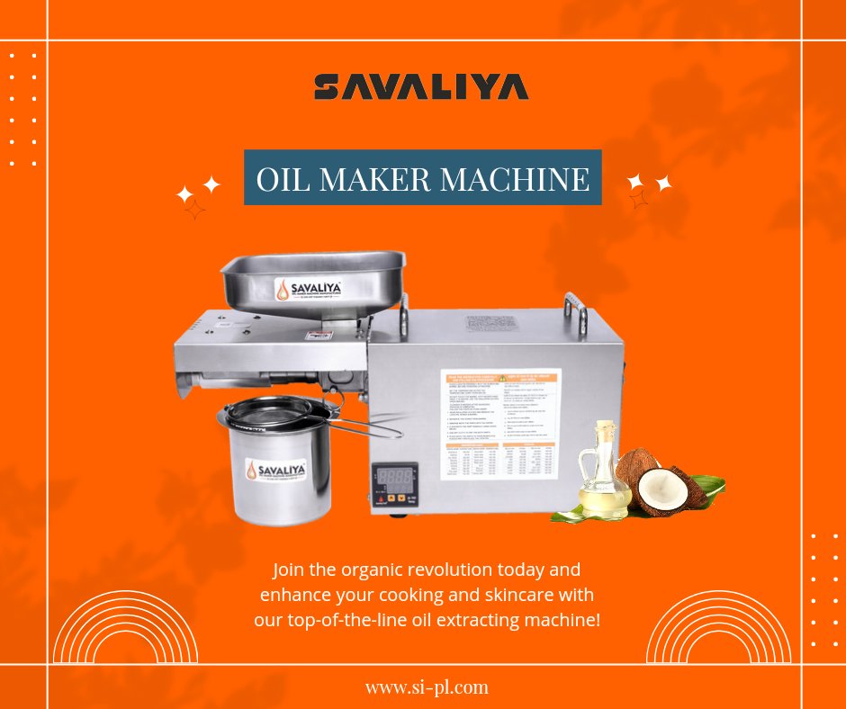 Join the organic revolution today and enhance your cooking, skincare, and overall well-being with our top-of-the-line oil extracting machine! #savaliyaoilmakermachine #oilmakermachine #oilpressmachine #oilextractionmachine #oilexpeller #OilMakingMachine #oilpress #coldpressed