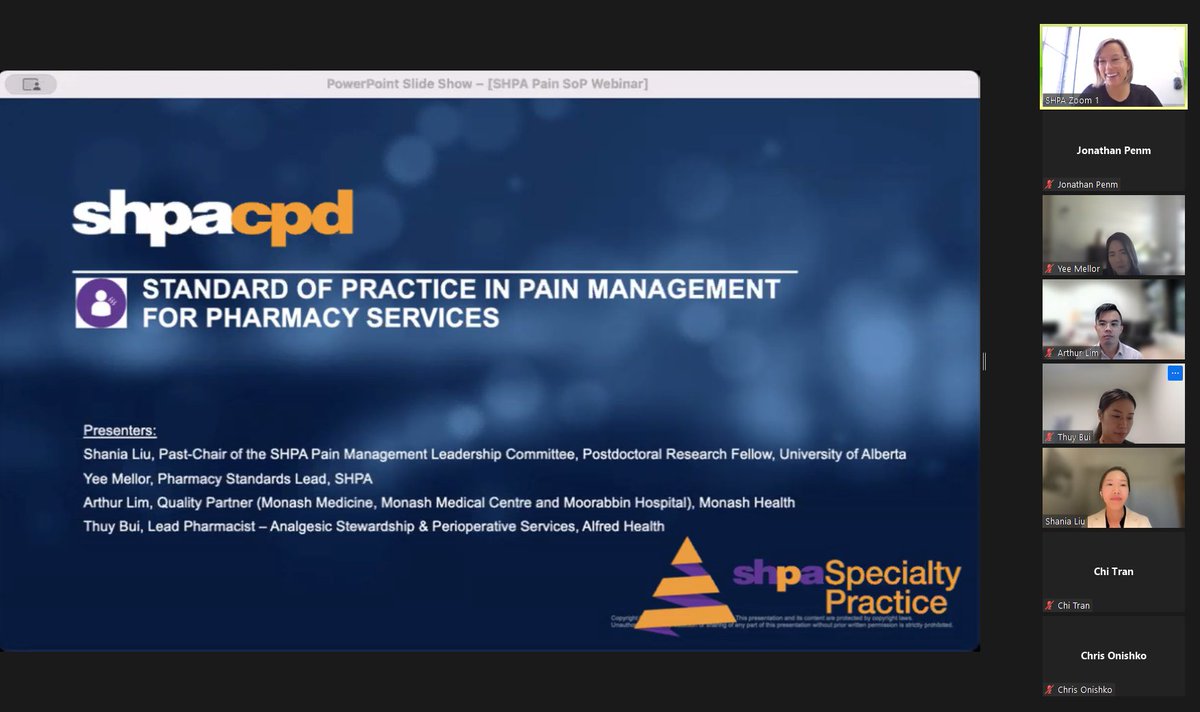 Have you read the new @the_shpa Standard of practice in pain management for pharmacy services in @TheJPPR ? onlinelibrary.wiley.com/doi/epdf/10.10… We're presenting them to the membership in @the_shpa webinar led by our Past-Chair Dr @ShaniaLiu_ shpa.org.au/event/Standard…