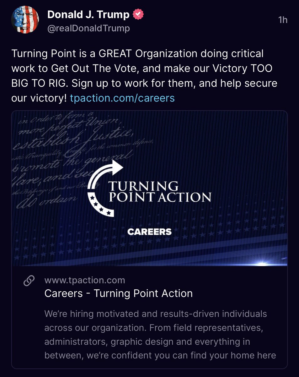 We at @TPAction_ are proud to be doing grassroots work like targeting low propensity voters and chasing ballots in an effort to re-elect @realDonaldTrump and Make America Great Again! 🇺🇸 Join us today: tpaction.com/careers