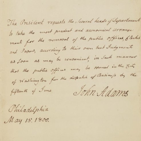 #OTD 1800: President #JohnAdams ordered the federal government to leave Philadelphia and move to the new capital city of Washington, DC. loc.gov/item/mcc.071/ #USHistory #Presidents