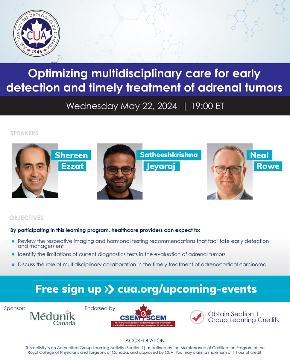 JOIN US! for this event - Optimizing multidisciplinary care for early detection and timely treatment of adrenal tumors. Registration is free: cua.org/event/27020 #adrenalhealth #adrenalcarcinoma