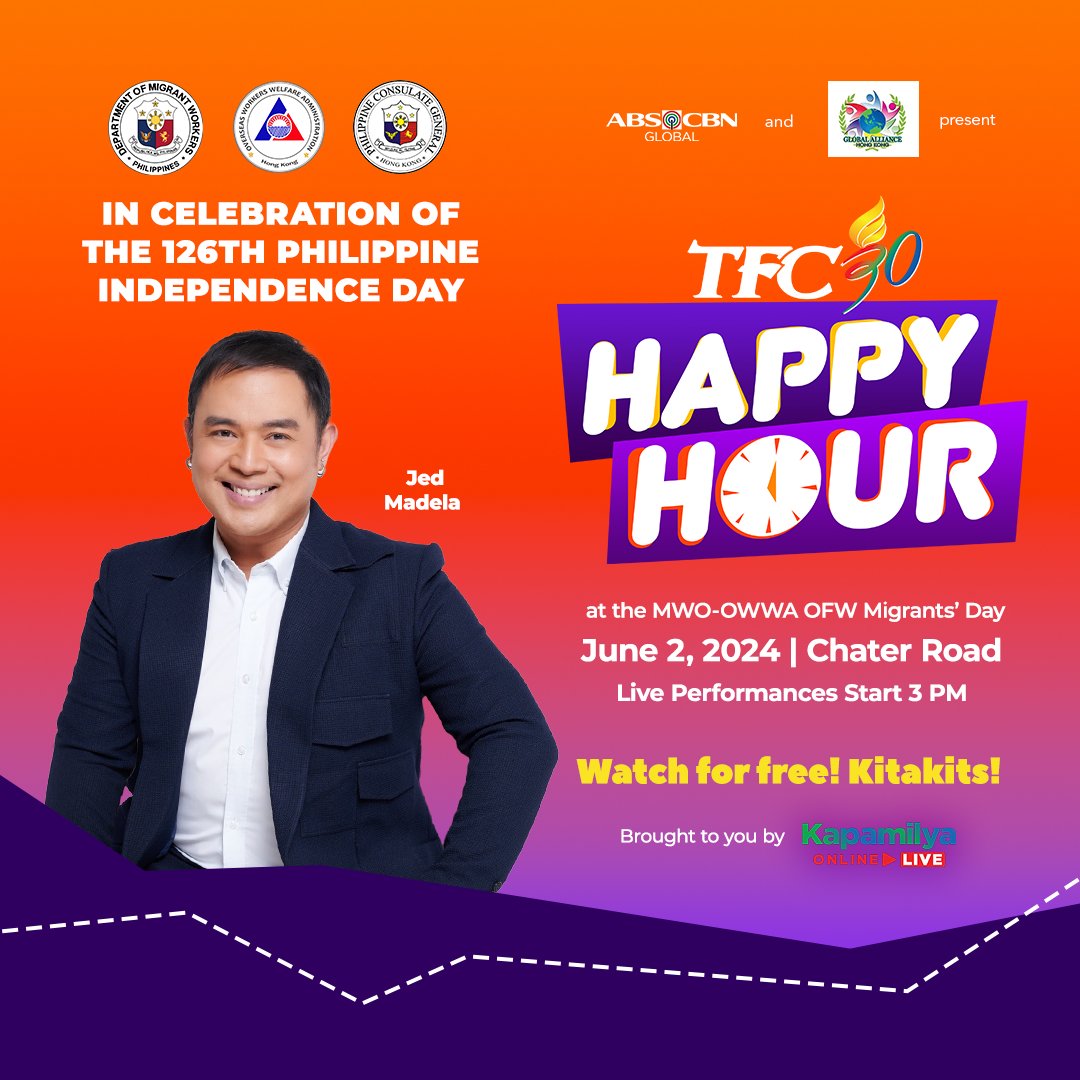 Catch the one and only Jed Madela LIVE for TFC 30 Happy Hour at the MWD OWWA OFW Migrants' Day ❤️💚💙✨ #OWWA #OFWMigrantsDay #TFC30HappyHour #JedMadela #ReivenUmali