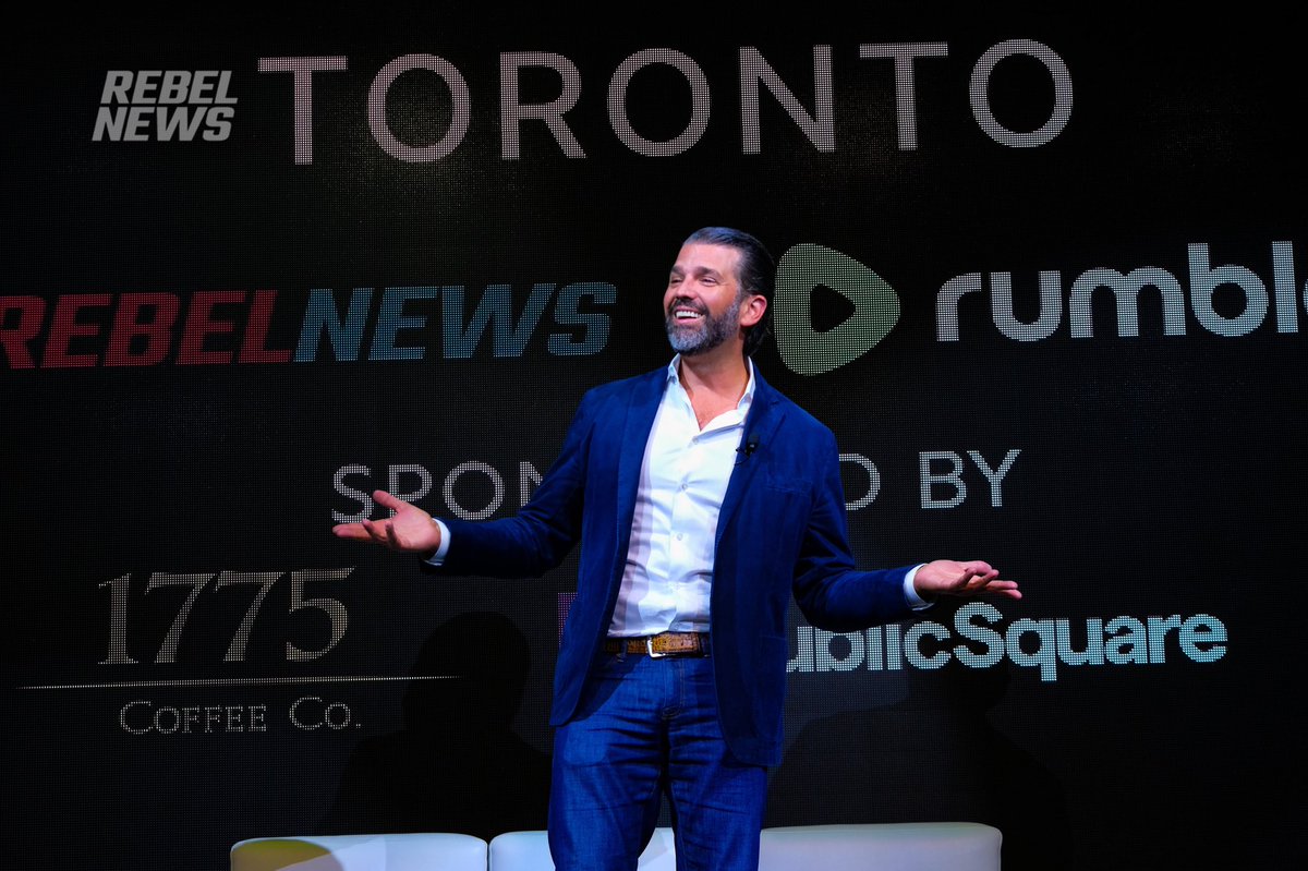 Here are pictures of Donald Trump Jr. during his visit to Canada for the Rumble and Rebel News event in Toronto.