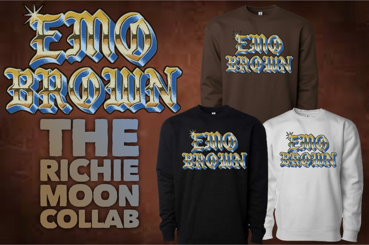 Emo Brown x Richie Moon Collab… 

Pre Sale Link in Bio… or here👇🏼

camposprinting.printavo.com/merch/emobrown…