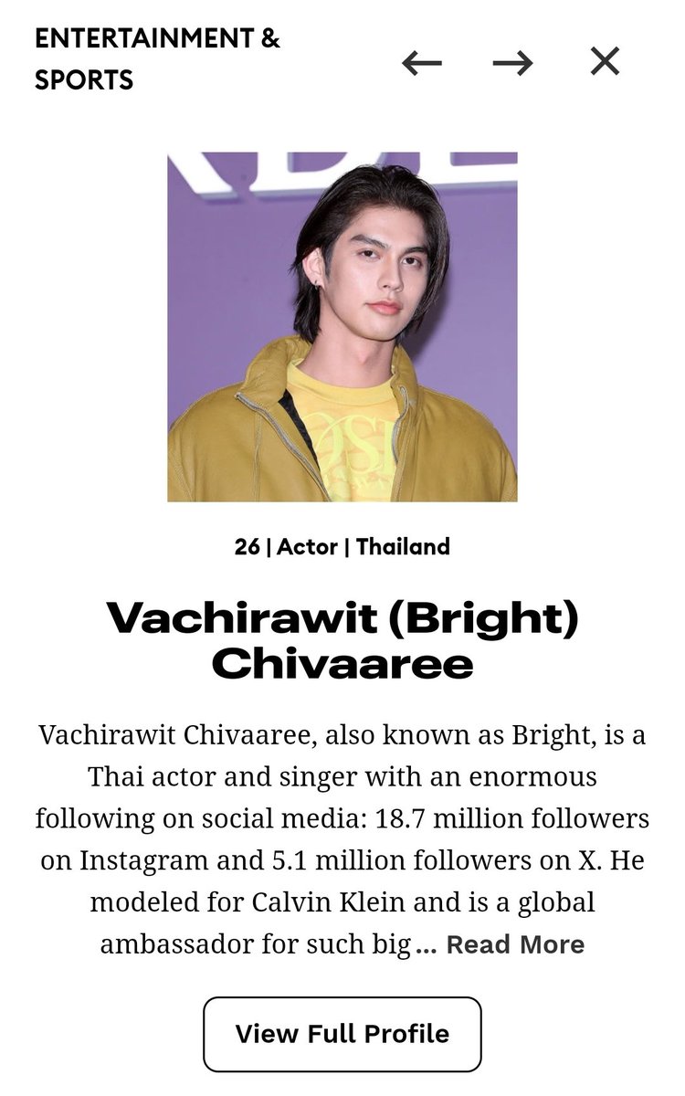 [BREAKING NEWS] 
Vachirawit (BRIGHT) Chivaaree officially entered FORBES 30 Under 30 - Asia 2024 list at a high SECOND PLACE, for Entertainment & Sports category! 🏆

Congratulations, BRIGHT!

Full list: forbes.com/30-under-30/20…

#bbrightvc @bbrightvc 
@cloud9_ent_ofc