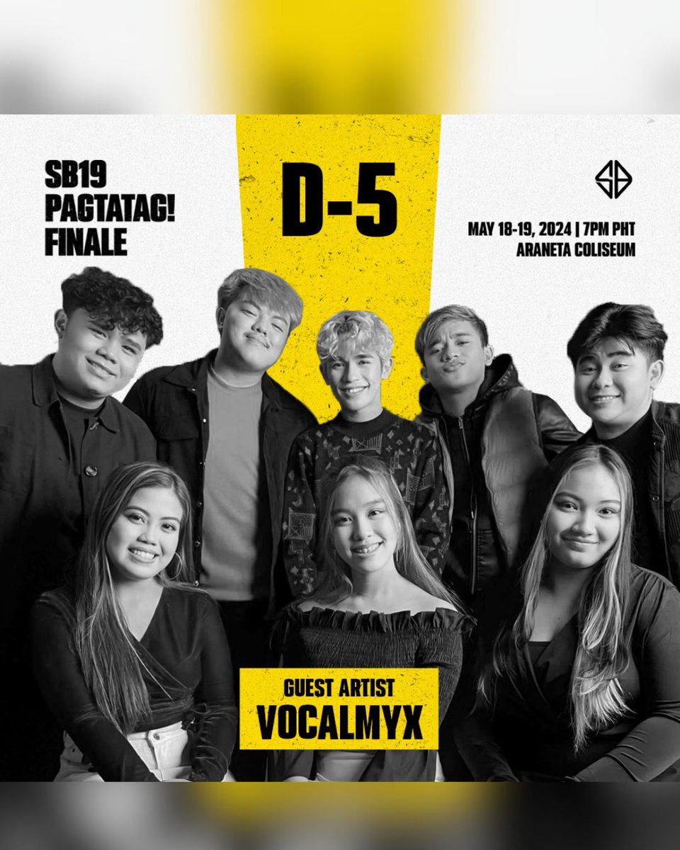 GRAND FINALE ✨

SB19 revealed the special guest artists for their PAGTATAG Finale Concert.

Their special guests include maestro Louie Ocampo, Pinoy prides APL.DE.AP and Gloc-9, who will fire up the stage with their rap verses, The Voice Generations Philippines