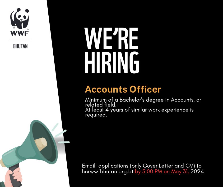 WWF-Bhutan invites applications for the position of Accounts Officer to be based in Thimphu. Read more: wwfbhutan.org.bt/opportunities/…