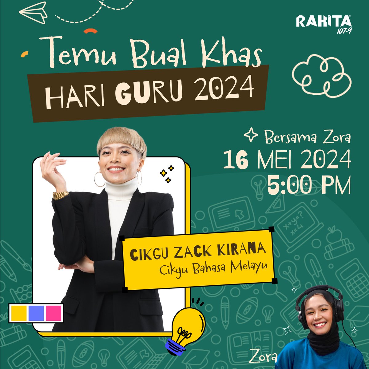 Selamat hari guru! 👩🏻‍🏫👨🏻‍🏫 Of course kami nak celebrate hari istimewa ini dengan bawa cikgu @zackkirana on air bersama @ezaurafe di #PetangRakita! 🤍 Jom dengarkan! ⏰ Khamis | 4pm - 5pm 📻 Rakita 107.9 | Strim rakita.my | App SYOK