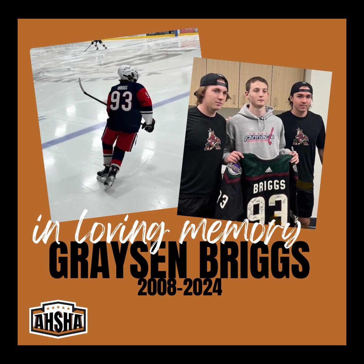 The AHSHA community is deeply saddened by the loss of one of our own, Graysen Briggs. We are so grateful for Graysen and the impact he had on the Pinnacle Pioneers and AHSHA community. Graysen will be dearly missed by our entire Arizona hockey family.