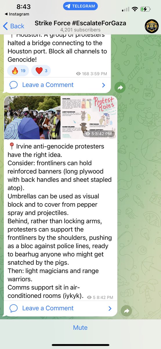 Escalate4Gaza is applauding and encouraging the UC Irvine Hamassholes:

“📍Irvine anti-genocide protesters have the right idea. 
Consider: frontliners can hold reinforced banners (long plywood with back handles and sheet stapled atop). 
Umbrellas can be used as visual block and