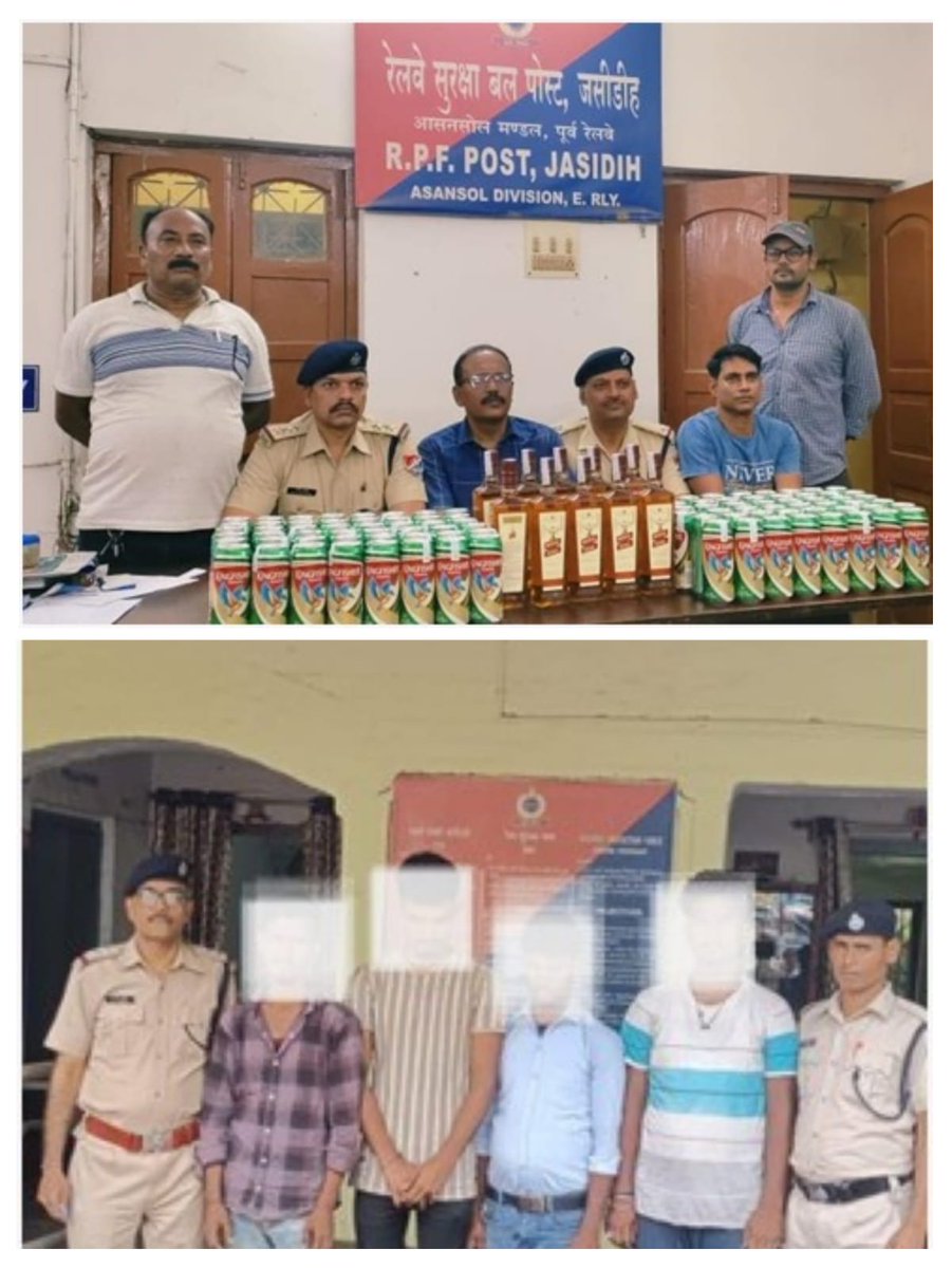 On 15.05.2024, #RPF      Jasidih Post and West Post of Asansol Division seized some illegal liquors,  worth Rs.57520/-  with arrest of 04 persons. Later  handed over to the concerned Excise department.

#OperationSatark.