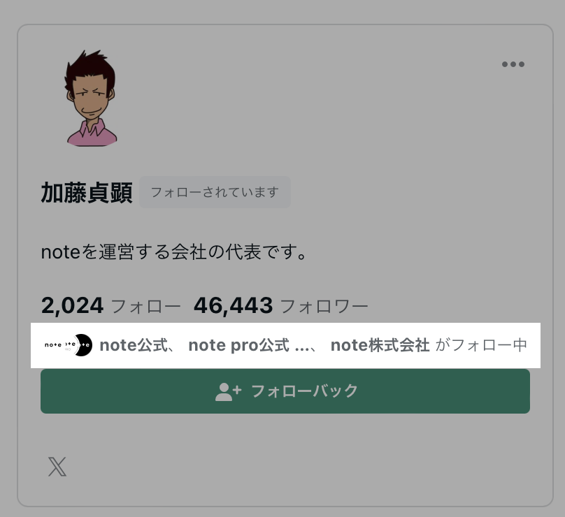 クリエイターのプロフィールに、自分がフォローしている人が表示される
