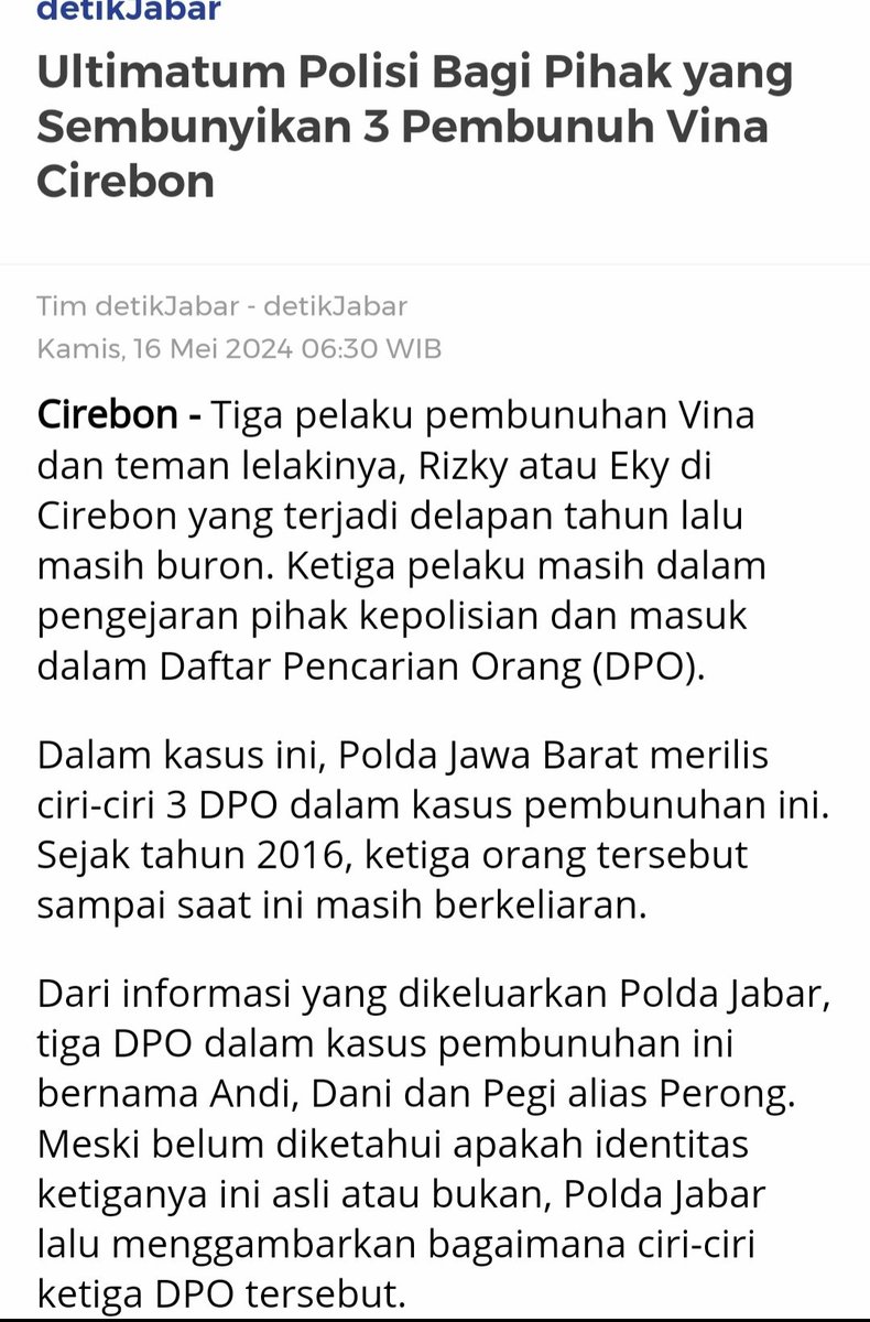 Tim sudah turun dari mabes polri dan polda jabar. Mohon doanya ya agar bisa terungkap. Bila ada informasi bisa sharing ya..