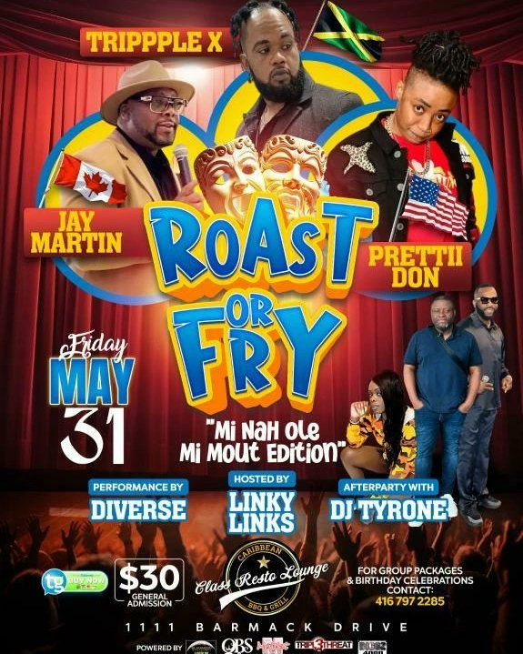 YELLOW BLACK MOON PRESENTS Roast or fry, Me Hah Ole Mi Mout FRIDAY MAY 31ST 2024 🎤#FEATURING #LIVEONSTAGE #COMEDIANS 🎤PRETT DON 🎤TRIPPPLE X 🎤MR . JAY MARTIN 🎤#HOST MR LINKY LINKS 🎫#Ticket 2FOR $45 ☎️ @yello_blackmoone ☎️416 797-2285 #dontmisstheshow #bethere