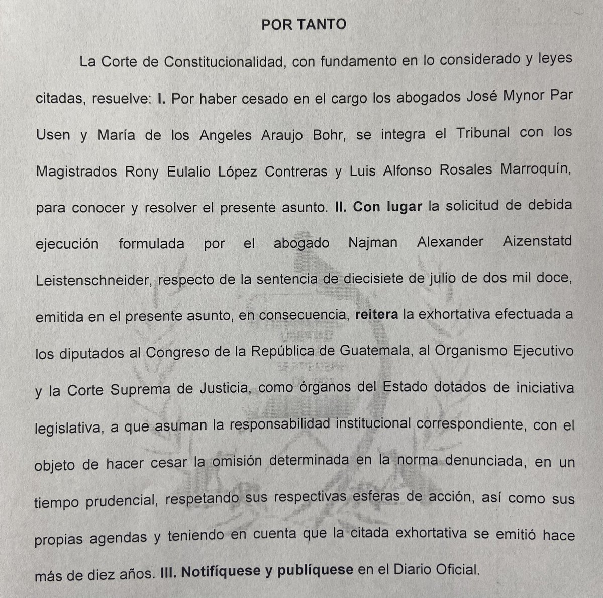 Corte de Constitucionalidad evidencia incumplimiento del Congreso, Corte Suprema y Ejecutivo por más de una década y les reitera necesidad de asumir su responsabilidad institucional para adecuar delito de tortura a parámetros internacionales. 1/4