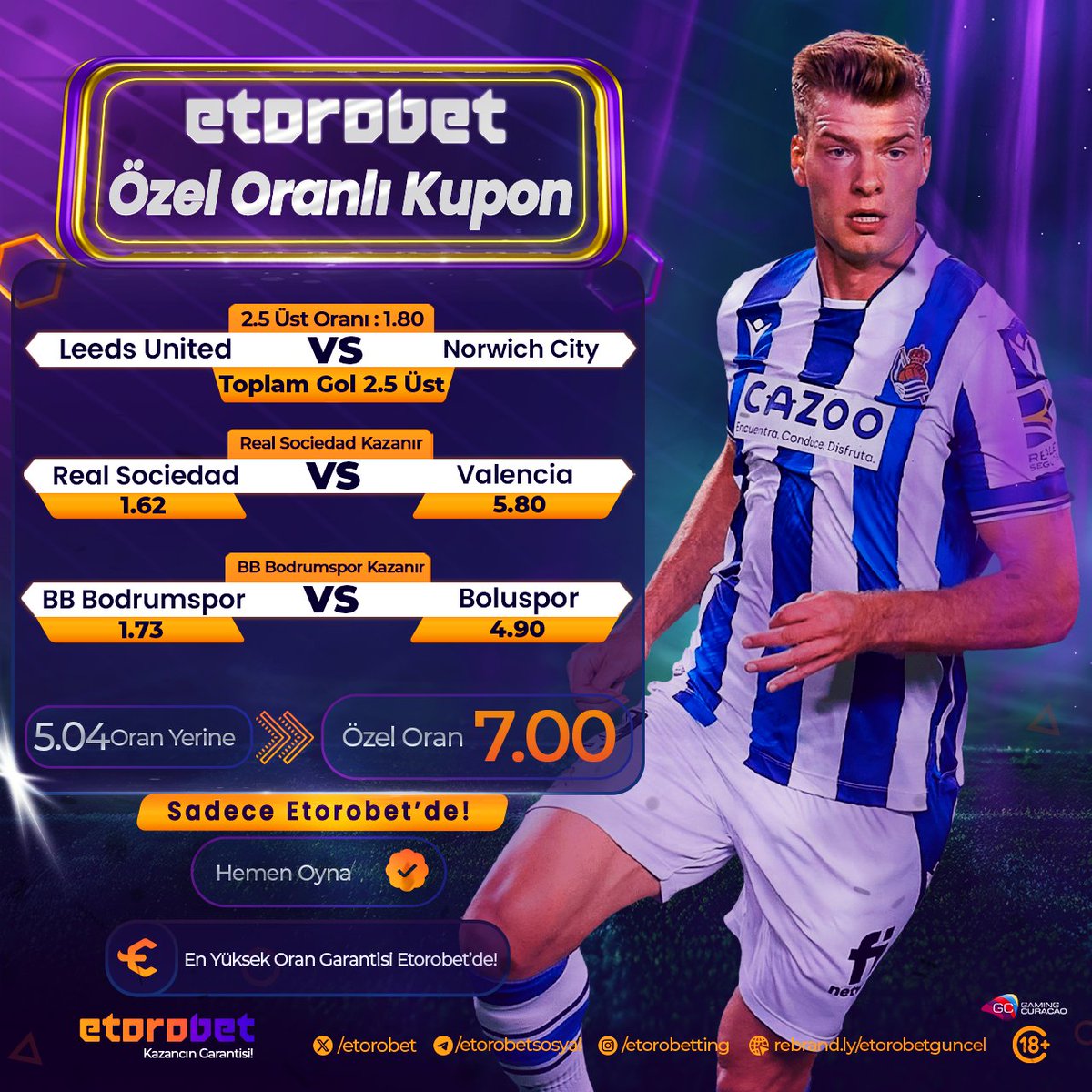 ⭐️ EtoroBet 16 Mayıs Perşembe Günün Kuponu! ⚽️5.04❌ Yerine 7.00 Oran ✔️ 🔗HEMEN OYNA : rebrand.ly/etorobetguncel