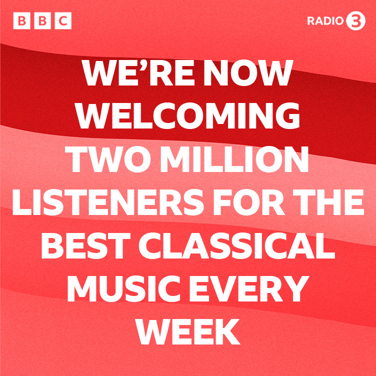 Radio 3’s latest listening figures are in:
🎶 Two million weekly listeners
🎶 Regular listeners tuning in for longer
🎶 More new listeners to the station and on @BBCSounds

More about Radio 3 listening: bbc.in/3QO8H0G
