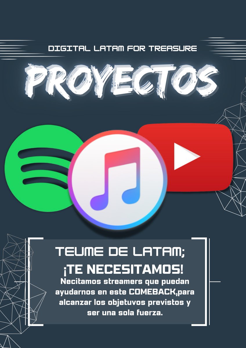 DLatamFT's tweet photo. [📢] DLFT X PROYECTOS 

Teume de latam!!! necesitamos de tú ayuda para el  COMEBACK!! de TREASURE 💎, por lo que hacemos un llamado a todas  las TEUMES que deseen participar☺️, escríbenos un mensaje por privado🫶. 

MY LOVE IS KING KONG 
#TREASURE_KINGKONG
#TREASURE_COMEBACK https://t.co/X2tNclYYZ6