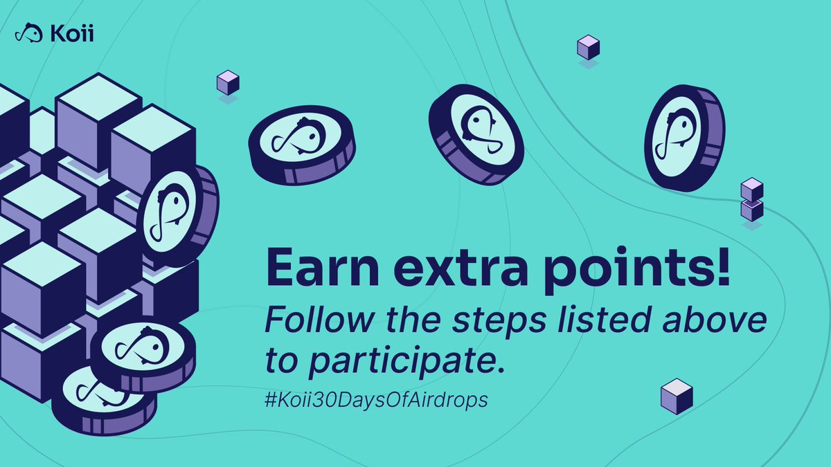 LeonardLevels's tweet photo. Want to earn EXTRA points in Koii's 30 Days of Airdrops? 👀

Here's how to earn extra points for each airdrop:

🎏 Follow @KoiiFoundation on X
🎏 Like and RT each airdrop post
🎏 Join Koii's official Discord server
🎏 Join Koii's official Telegram channel
🎏 Refer friends to the network using your unique code

We are almost halfway through Koii's exciting airdrop campaign. Don't miss out on earning extra points to maximize your rewards!