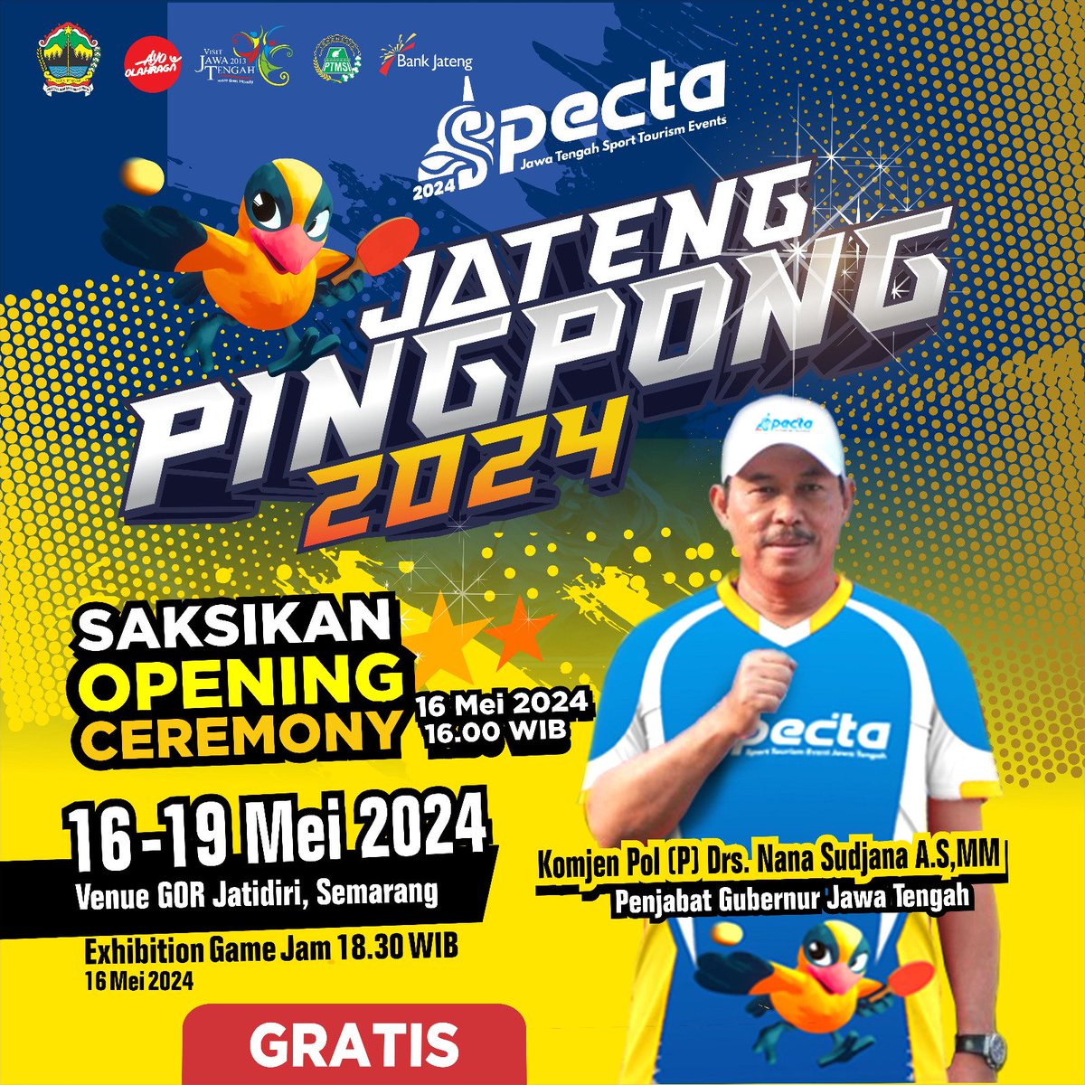 Jateng Pingpong 2024

Opening Ceremony:
🗓️ Kamis, 16 Mei 2024, 16.00 WIB
#JatengPingpong2024

#JelajahJatengSekarang
#sporttourism #DijatengAja