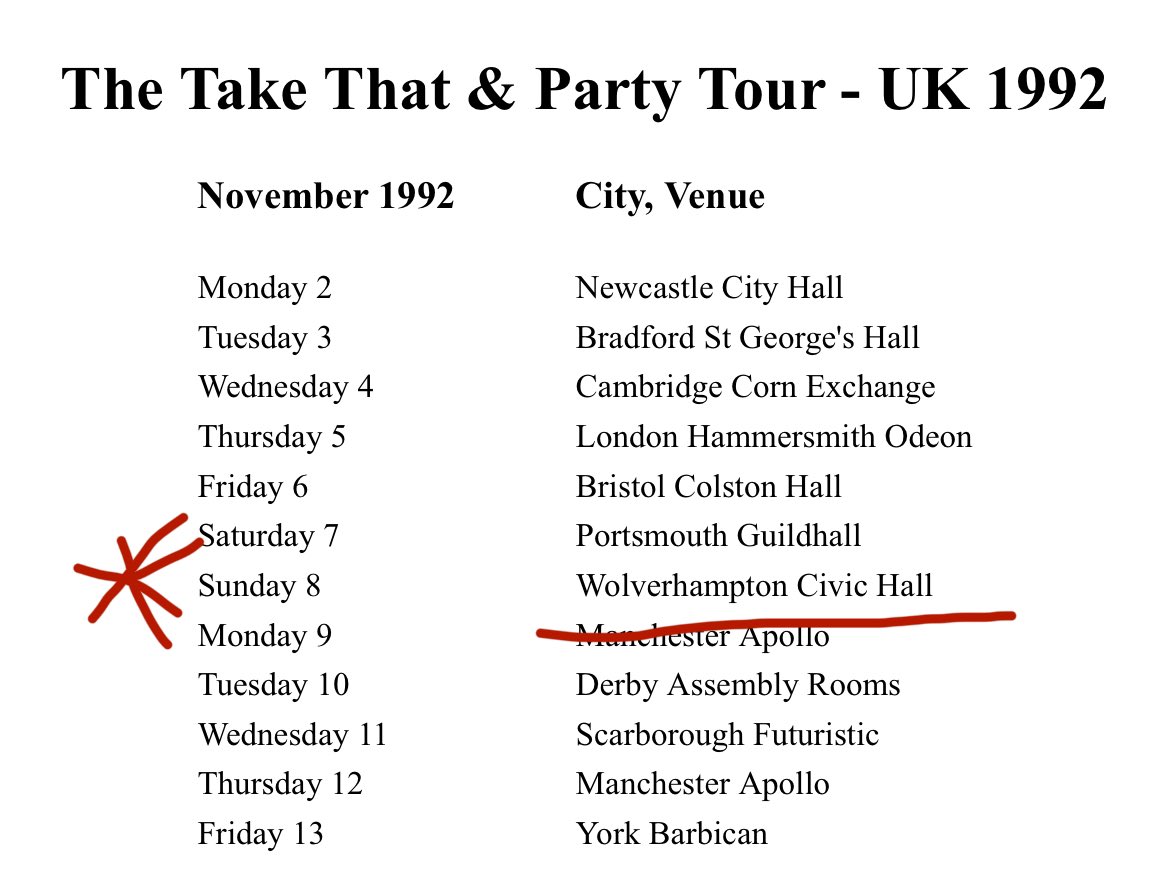 In 1992 as a fresh faced 13 year old I went to my first <a href="/takethat/">Take That</a> gig at Wolverhampton Civic Hall… 32 years later (and many more gigs in between) my 18 year old daughter joined me for the first time tonight ❤️#ThankyouForTheMusic #ThisGirl #MakingMemories ❤️