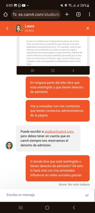 @Cam4  estuve tratando de crear una cuenta estudio lo cual no fue posible por parte de una moderadora<a class="tags" href="/tag/cam4">@cam4</a>