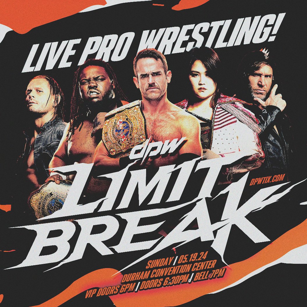 THIS SUNDAY May 19th, DPW returns to Durham for the first ever Limit Break event! Roderick Strong, Calvin Tankman, Miyu Yamashita, The Motor City Machine Guns, and so much more. 🎟️ dpwtix.com