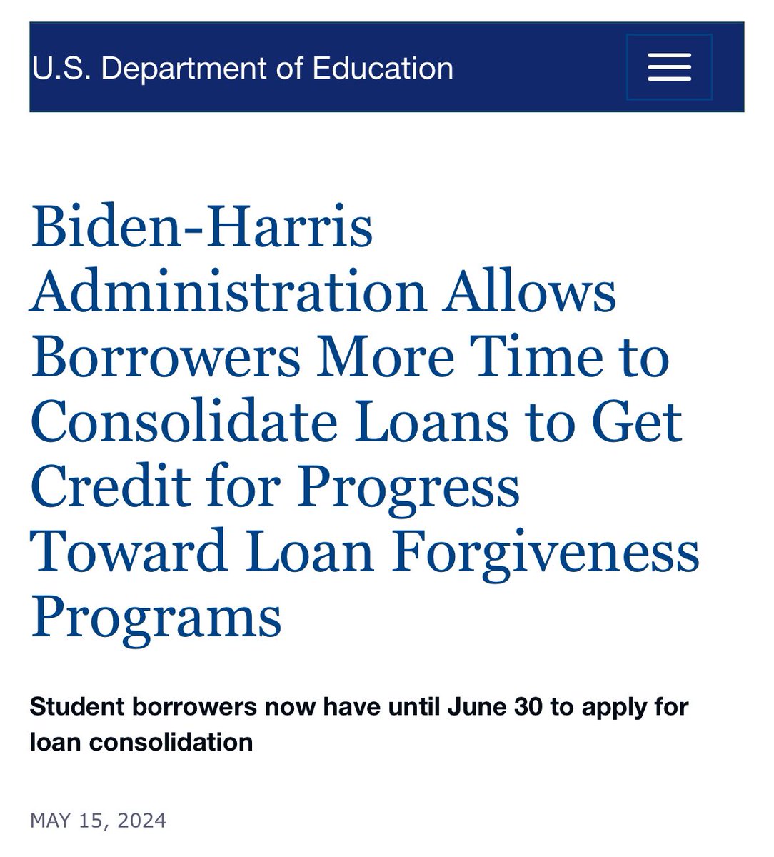 ‼️ Maybe a Big Deal ‼️ 

Newly graduated med students…

If you had wanted to consolidate your loans to benefit from the IDR waiver, but couldn’t because your non-plus grad loans were still in “in-school” status, here’s your chance!

You now have until 06/30!

Who is this for? 👇🏻