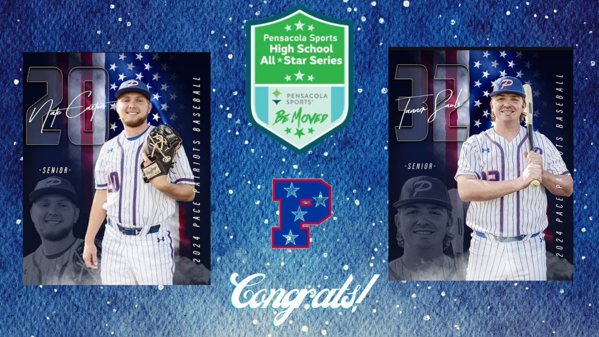 Congratulations to Nate Caston and Tanner Sauls for being selected to play in the Pensacola Sports High School All-Star Game on June 14th / 6:30 p.m. at Pensacola State College Baseball Field.