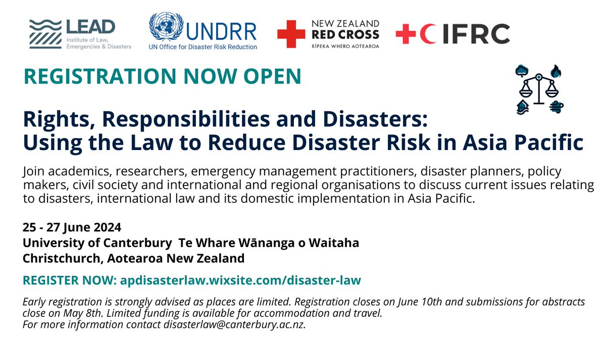 Join government, civil society, international representatives, and academics to discuss current issues relating to disasters, international law and its domestic implementation in Asia Pacific. apdisasterlaw.wixsite.com/disaster-laworm