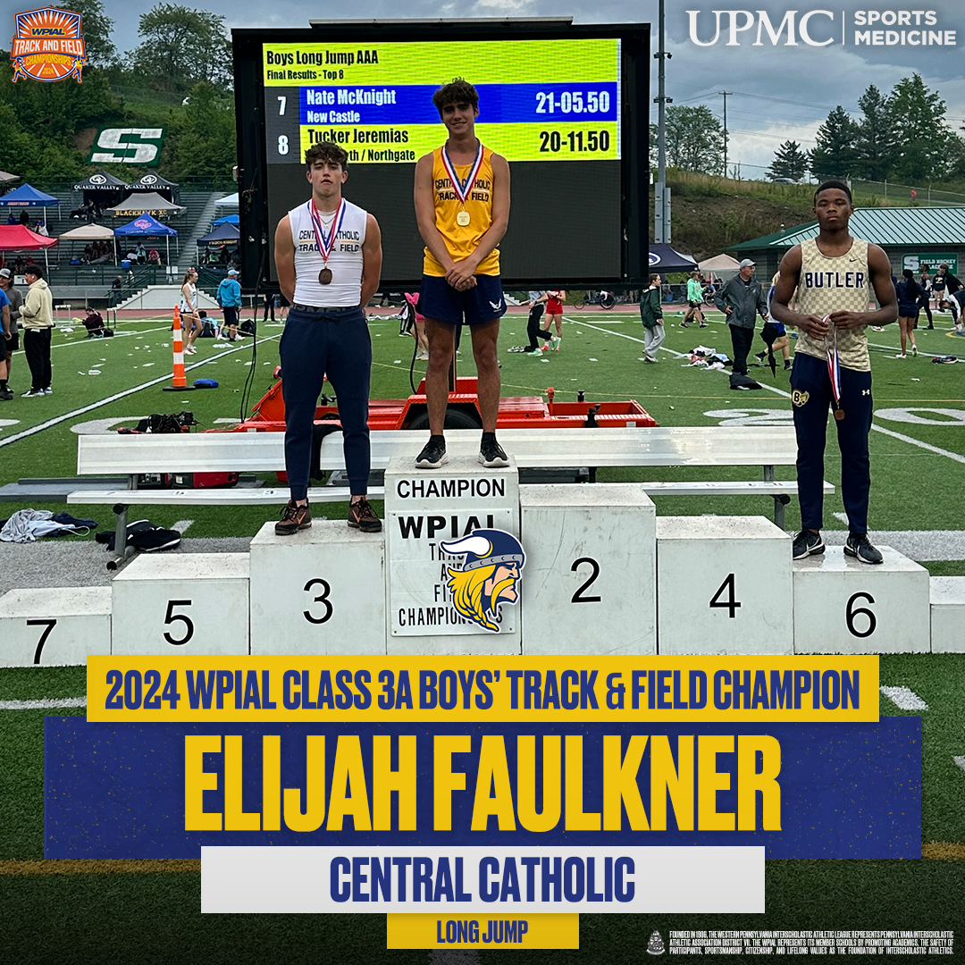 𝟐𝟎𝟐𝟒 𝐖𝐏𝐈𝐀𝐋 / @UPMCSportsMed 𝐂𝐥𝐚𝐬𝐬 𝟑𝐀 𝐁𝐨𝐲𝐬' 𝐓𝐫𝐚𝐜𝐤 &amp; 𝐅𝐢𝐞𝐥𝐝 𝐂𝐡𝐚𝐦𝐩𝐢𝐨𝐧 - 𝐋𝐨𝐧𝐠 𝐉𝐮𝐦𝐩

🥇 Elijah Faulkner, <a href="/centralvikings/">Central Catholic</a> - 22-09.00
🥈 Stanford Webb, <a href="/IASDAthletics/">Indiana Area School District Athletics</a> - 22-08.00
🥉 Xxavier Thomas, Central Catholic - 22-06.00

#WPIAL | 🎽🏆