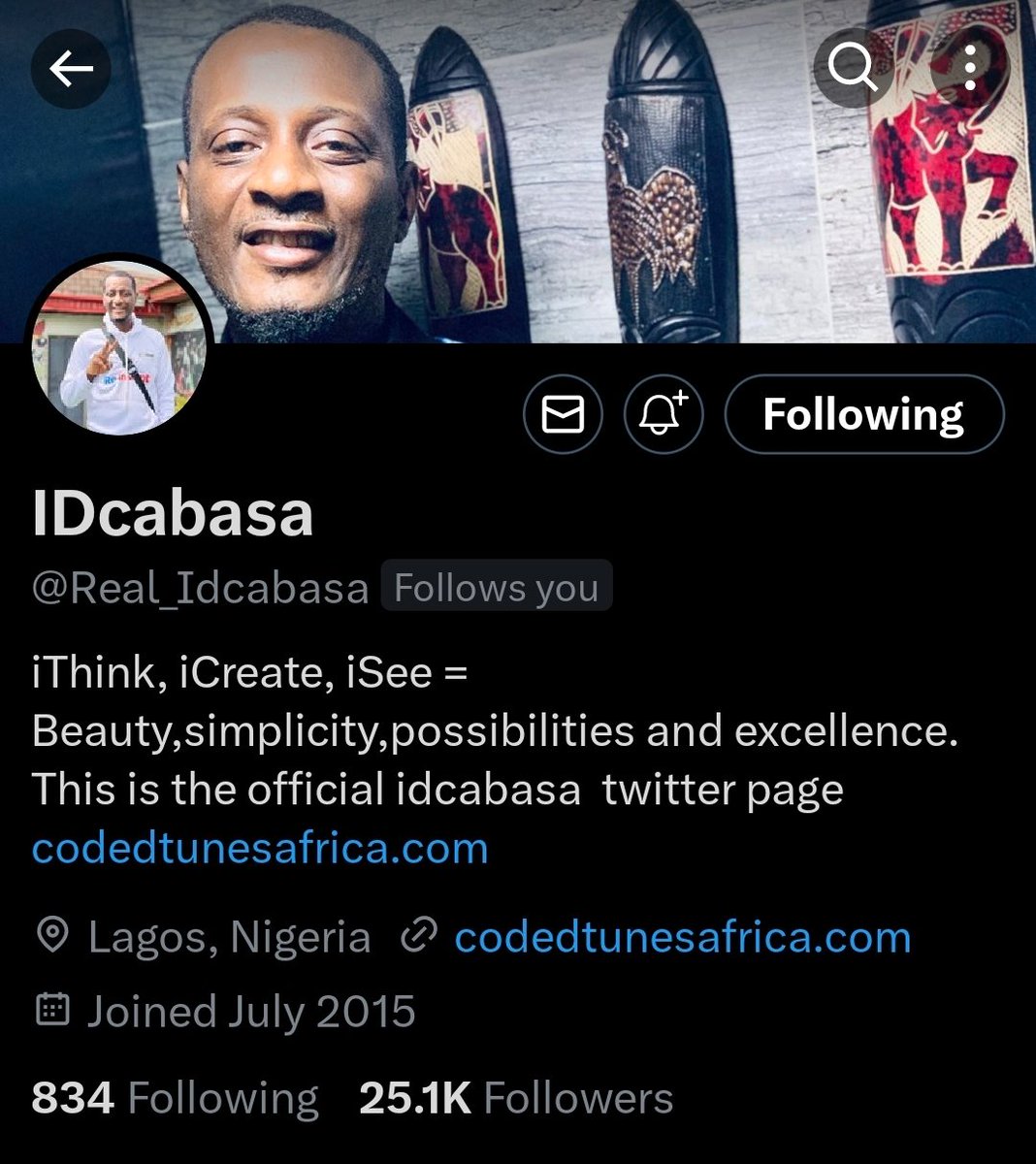 I am humbled that I am followed by the one and only ID CABASA @Real_Idcabasa I don't take this for granted. Thank you.