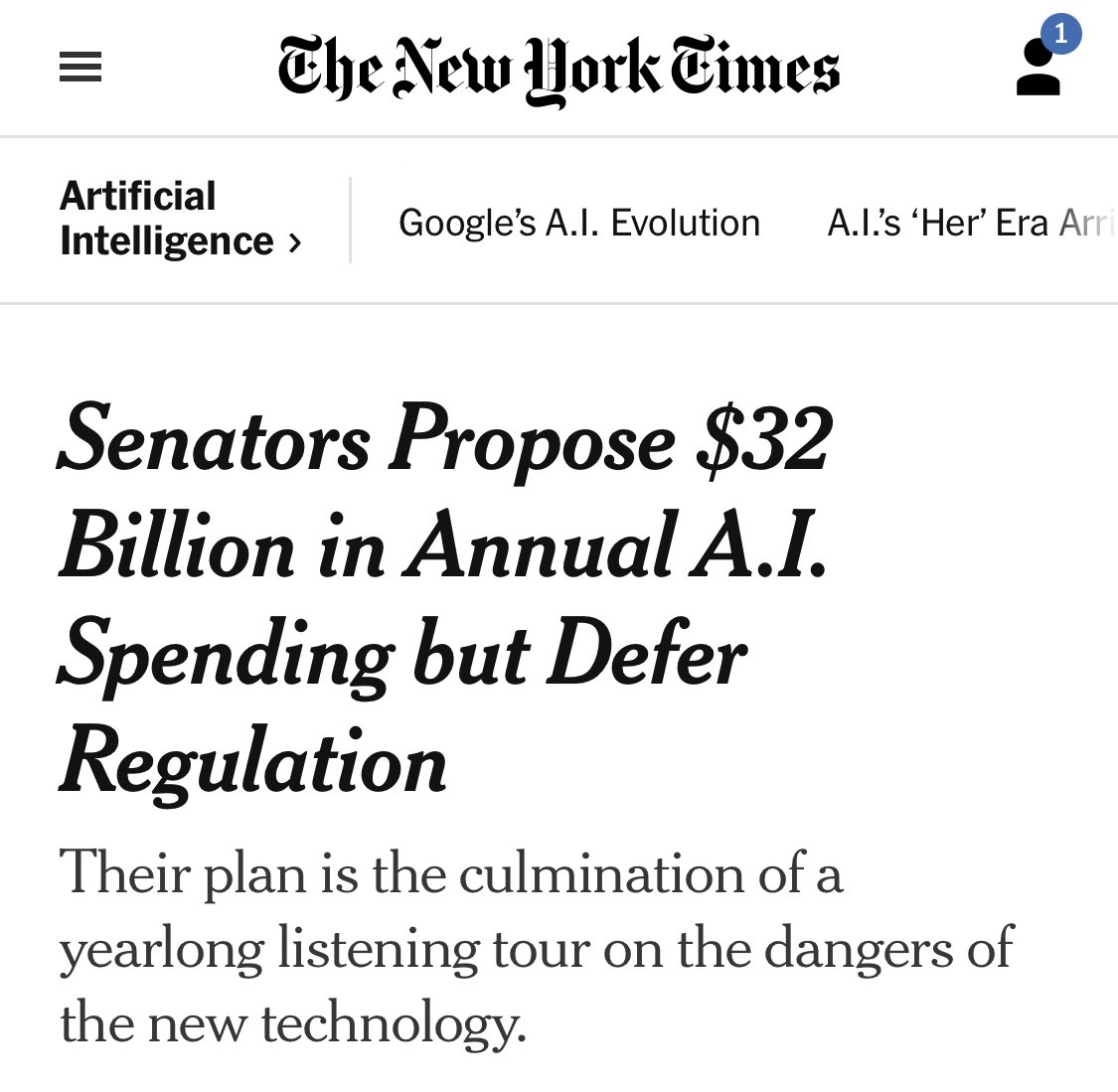 Stunning to see everything I said would come to pass with #AI in our society just inexorably slide that way. 
Here’s 1% of the US GDP sliding into the AI Bro’s hands. All those Schumer meetings paid off. Literally.
nytimes.com/2024/05/15/tec…