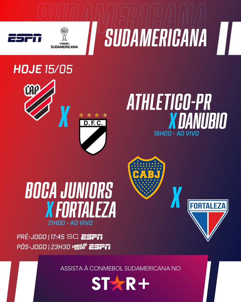 #SulAmericanaNaESPN Daqui a pouco estou nos comentários de Boca Juniors x Fortaleza, jogo decisivo para o Laion (e para o Boca tb, claro) na Sula. Ao lado de @LARGOESPN, @zinho e @RuelRenata na ESPN 4 e no Star+