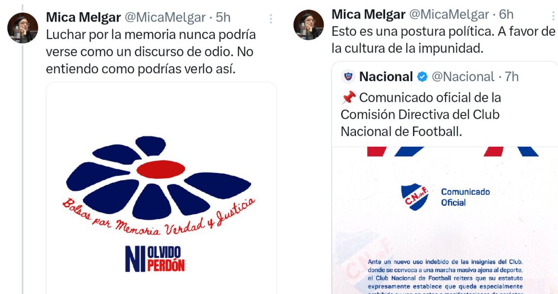 🔴 𝗗𝗜𝗣𝗨𝗧𝗔𝗗𝗔 𝗖𝗢𝗠𝗨𝗡𝗜𝗦𝗧𝗔 𝗘𝗡𝗦𝗨𝗖𝗜𝗔 𝗮𝗹 𝗖𝗟𝗨𝗕 𝗡𝗔𝗖𝗜𝗢𝗡𝗔𝗟 𝗱𝗲 𝗙𝗨́𝗧𝗕𝗢𝗟 

▶️ Micaela MELGAR, diputada del Partido Comunista, que apoya a Cosse, no tiene límites. Primero realizó un posteo falso dando a entender que el Club Nacional de Fútbol estaba