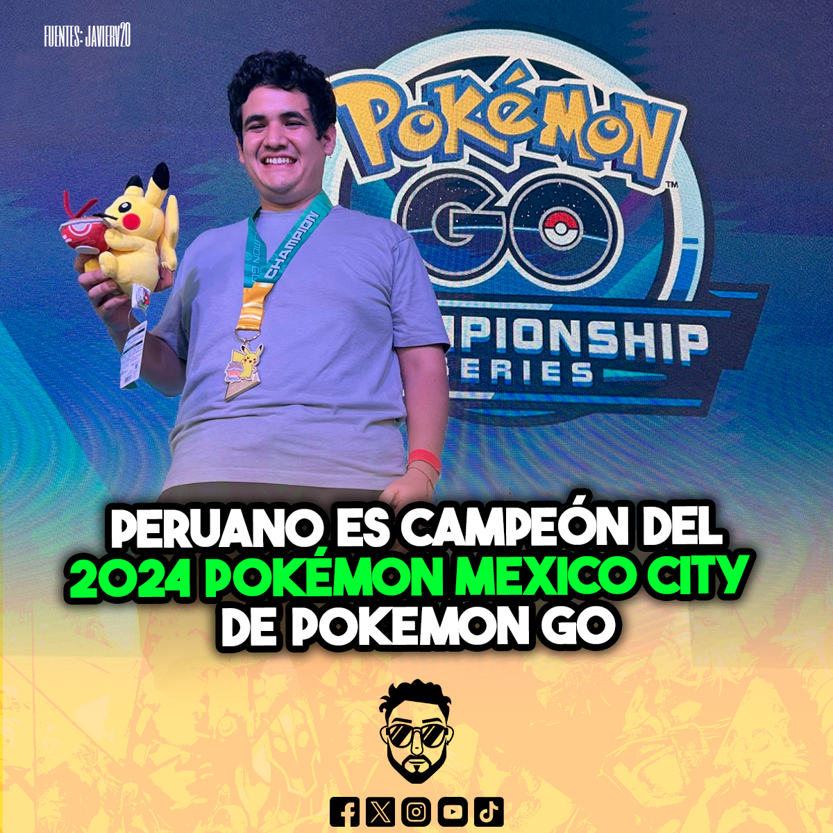 justopancho's tweet photo. PERUANO ES CAMPEÓN DEL 2024 POKÉMON MÉXICO CITY SPECIAL EVENT DE POKÉMON GO

Me pasaron este datazo.

El peruano @JavierV20_  se consagró, el último fin de semana, como campeón del 2024 Pókemon México City Special Event de Pokémon Go tras vencer al argentino MartoGalde por 3-0 en la Gran Final.

Con esto, Javier suma 200 puntos en el Ranking que lo acercan al objetivo principal que es clasificar al campeonato mundial del 2024 que se jugará en Honolulu entre el 16 y 18 de agosto.