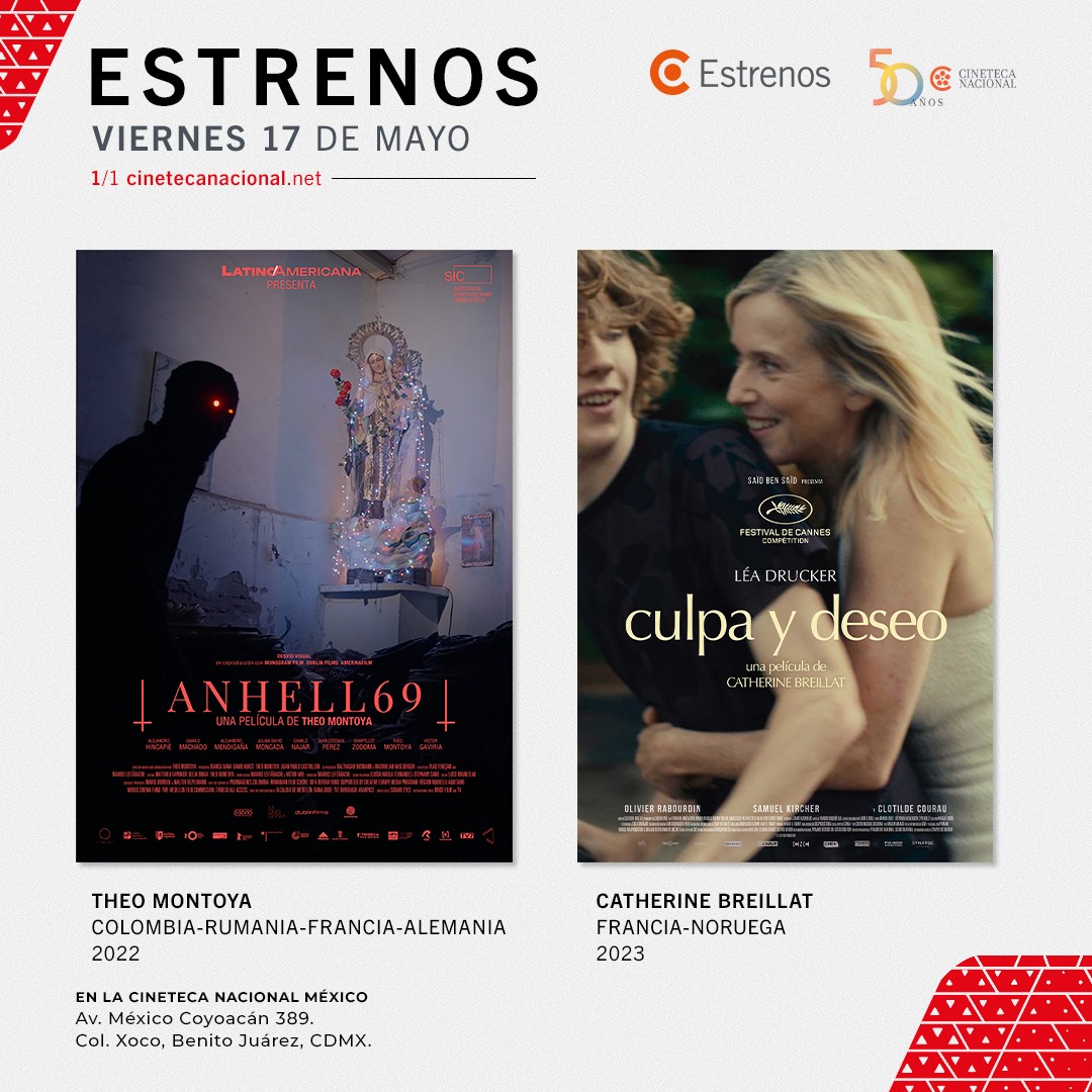 Estos son los estrenos de 𝐂𝐢𝐧𝐞𝐭𝐞𝐜𝐚 𝐍𝐚𝐜𝐢𝐨𝐧𝐚𝐥 𝐌𝐞́𝐱𝐢𝐜𝐨: 

✔ ANHELL69 (2022) 
✔ CULPA Y DESEO (2023) 

+detalles en cinetecanacional.net