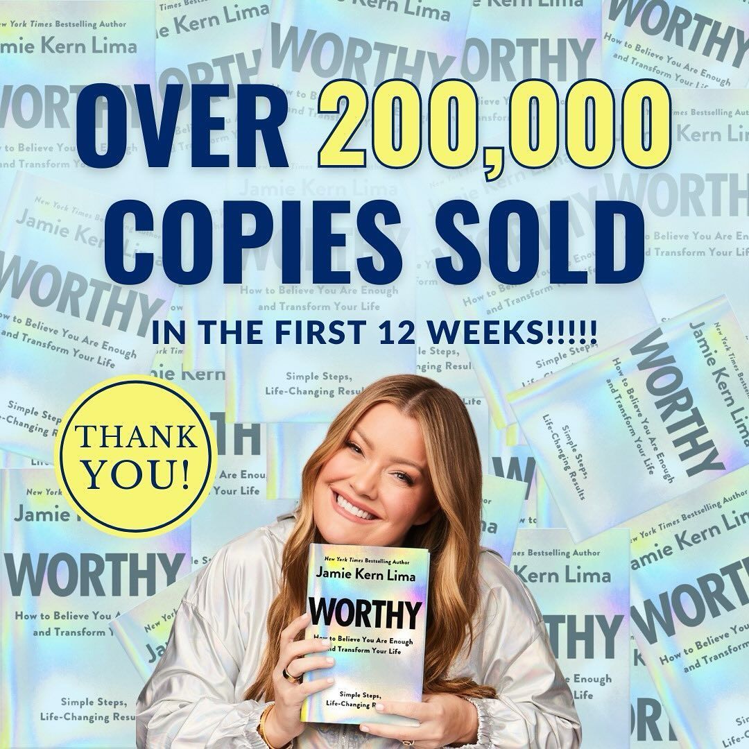 Thank you all for being part of the WORTHY movement! Together, we're challenging the lie that we're not enough. With over 200,000 copies sold, we're impacting lives and supporting @feedingamerica. Your support means everything! Let's continue spreading worthiness! 🎉❤️