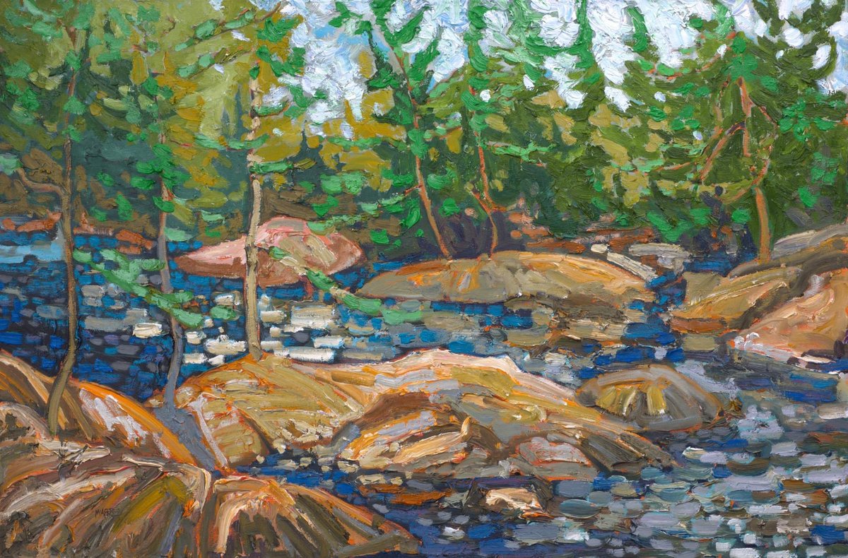 Salmon Rocks 
a cool dip of your toes in the brook 
24' x 36' oil on canvas 
now available -#artsale