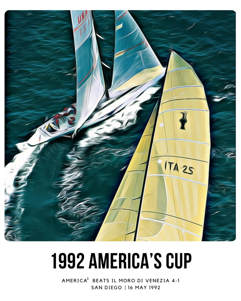americascup's tweet photo. #OnThisDayInHistory, Raul Gardini's Il Moro Challenge was beaten 4-1 by Bill Koch's Americaยณ in San Diego. #AC28 https://t.co/tuL04ZGvHq