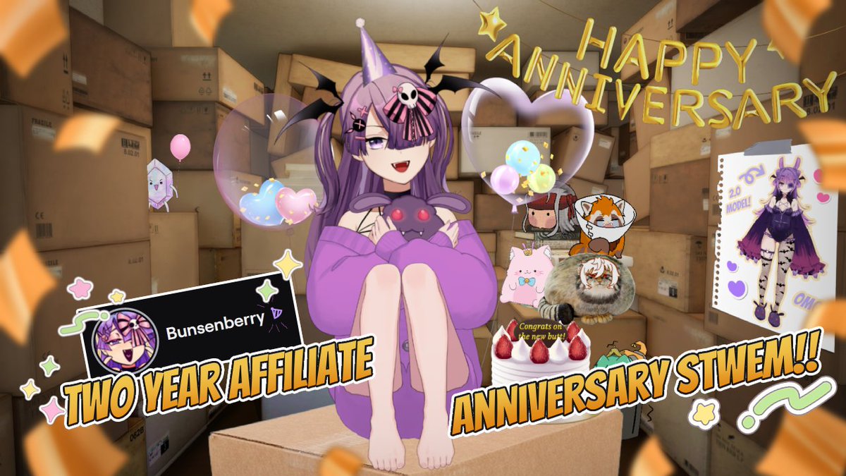 Party in the basement! 😂🎉 
It me Two Year Affiliate Anniversary!!🥳 

See you soonge!
🦇8:00pm CST | 6:00pm PST🦇
➔ twitch.tv/bunsenberry

 #Vtuber #ENVtuber #PHVtuber