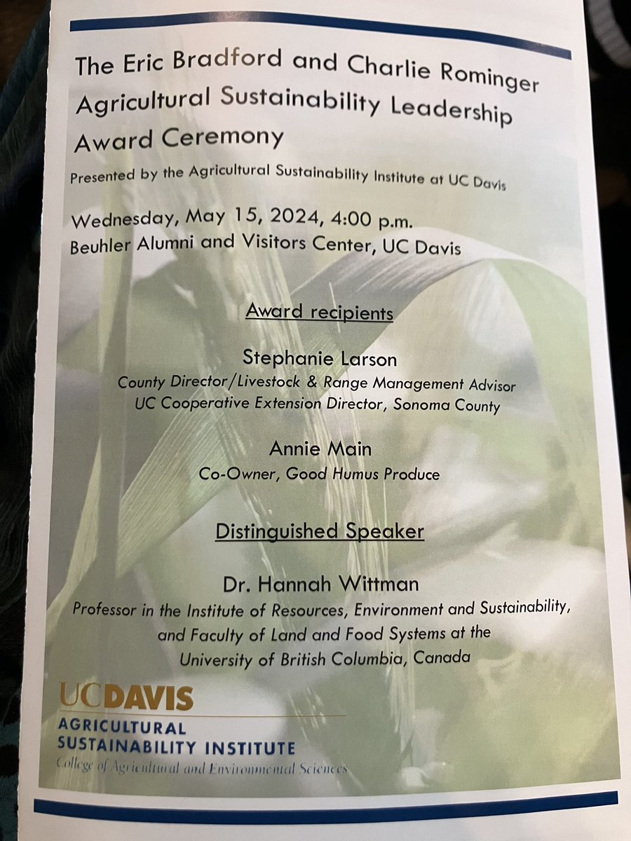 Congratulation👏👏 to @ucanr Livestock and Range advisor Stephanie Larson for receiving the Bradford/Rominger Agricultural Sustainability Leadership Award @UCCESonoma @ucdavis @ucdavisCAES #extension