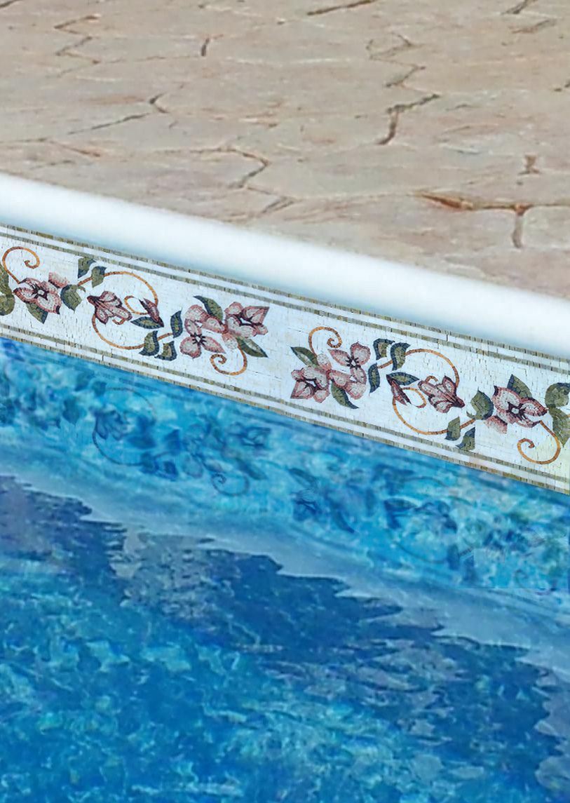 Decorate your exterior in an unexpected way. These brilliant white tiles create an eye-pleasing border when placed around your pool. mosaicnatural.com/mosaics/bo044 #mosaic #mosaicnatural #mosaicart #handmade #handmadeart #handcrafted #walldecor #wallart #art #mural #design