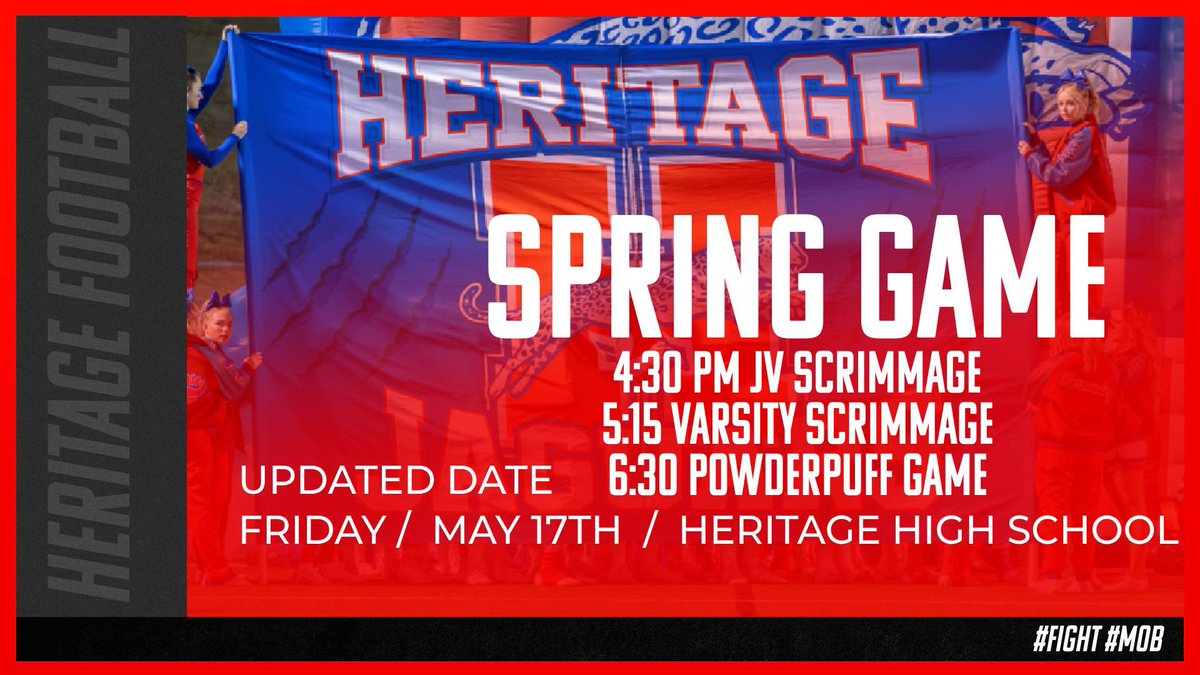 Update to spring game!! Same times different day. See you Friday! @MISD_Athletics @MidloHeritage #FIGHT #MOB