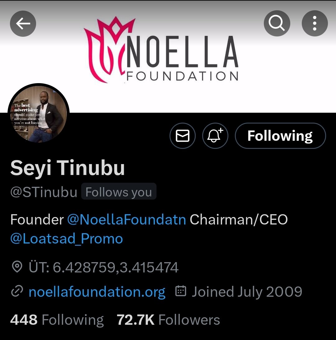 I'm truly humbled to be followed by NIGERIA'S FIRST SON Oluwaseyi Tinubu 'Seyi' @STinubu I am super grateful. Thank you ST.