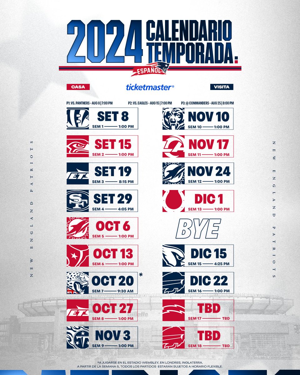 🗣️¡Aquí nuestro CALENDARIO oficial 2024! 👀

#PatriotsEspañol