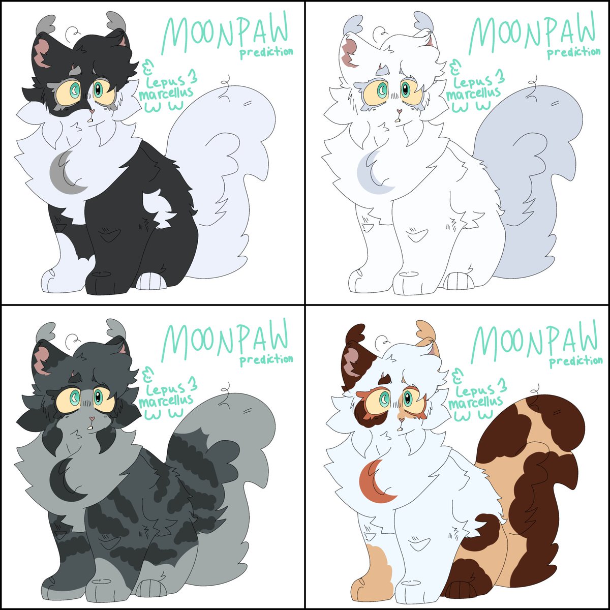 moonpaw predictions using tuxedos, calicos, generic grey tabbies and white kitties